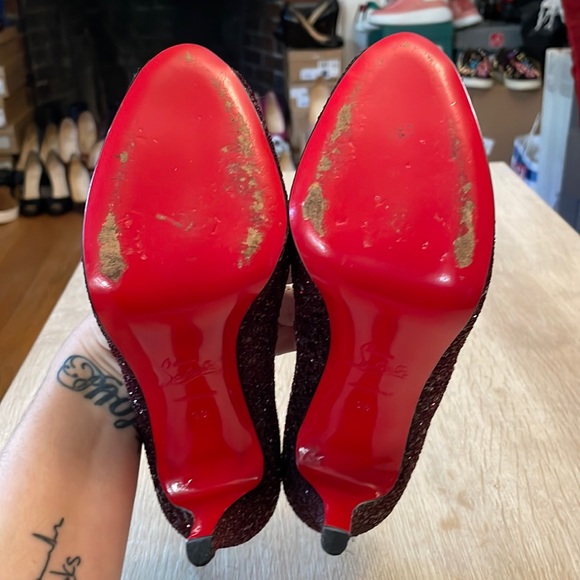 Louboutin Very Prive 120MM Oxblood Glitter - 38 - Picture 6 of 10